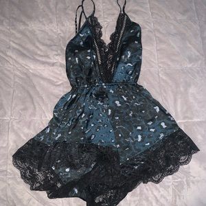 Missguided Blue and Black Lace Chemise